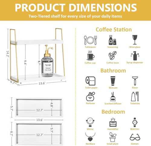 Coffee Bar Organizer for Countertop (White+gold)