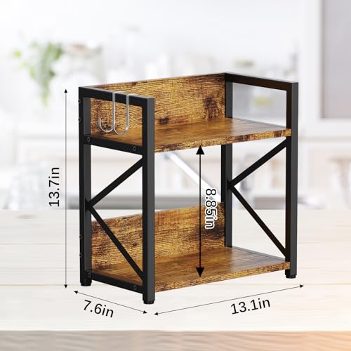 2 Tier Kitchen Counter Shelf Organizer (Rustic Brown / Medium)