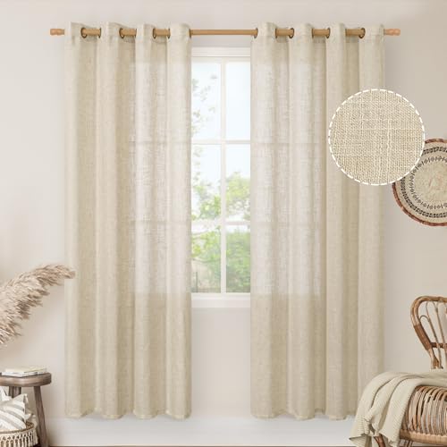 80 Inch Long Semi Sheer Linen Curtains for Living Room 2 Panels (52"W x 80"L (Pack of 2) / Linen)