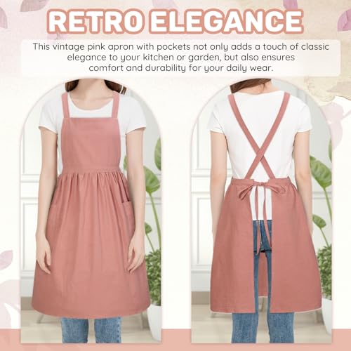 Vintage Ruffle Pinafore Chef Apron Dress with 2 Pockets for Women Girls (Pink)
