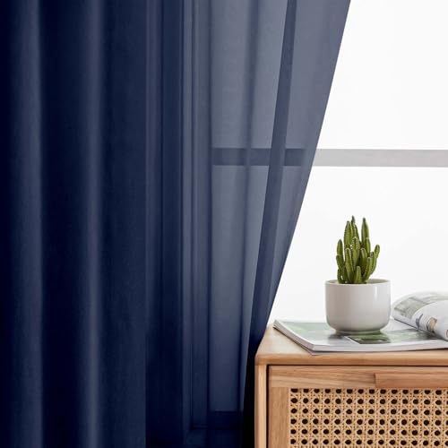 Sheer Navy Blue Curtains for Bedroom Living Room 63 Inch Length 2 Panels (Navy Blue / 42"W x 63"L (Pack of 2))