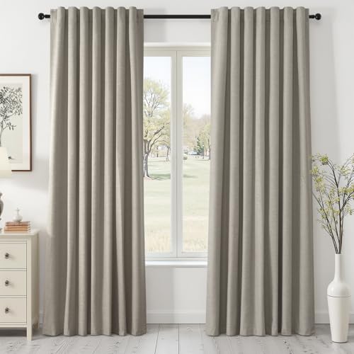 90 Inches Linen Curtains 100% Blackout Curtain for Bedroom Livingroom Vintage Farmhouse Linen Textured Thermal Room Darkening Drapes 2 Panels with Back Tab Rod Pocket Pinch Pleated Flax Grey (Flax Grey / 52"W x 90"L (Pack of 2))