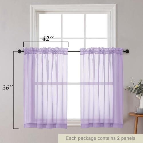 Cafe Curtains 36 Inch Length Tier 2 Pieces (Lavender / 42"W x 36"L (Pack of 2))