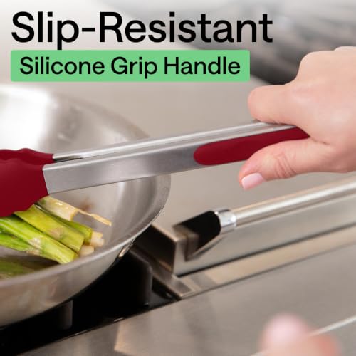 Stainless Steel Kitchen Tongs for Cooking (Red / 7" + 9")