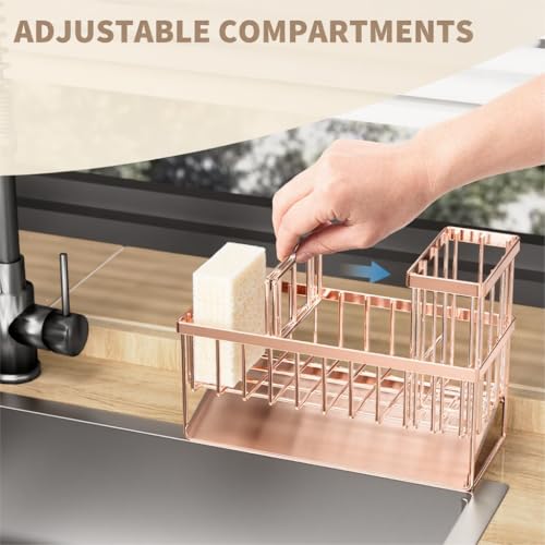Sink Caddy Organzier with High Brush Holder (Rose Gold / 9.25 inches)