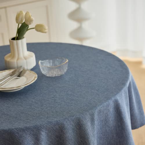 Waterproof Faux Linen Rustic Farmhouse Table Cloth for Round Table (Denim Blue / 60" (Round))