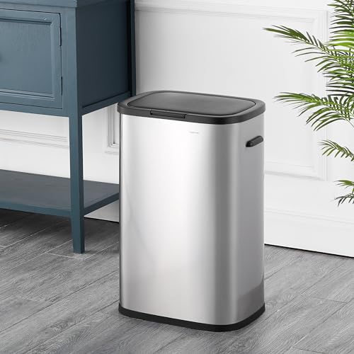 Tammi 14.5 Gal Slim Push Button Trash Can (Platinum Silver)