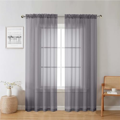 Charcoal Grey Sheer Curtains 78 Inches Long 2 Panels (Charcoal Grey / 42"W x 78"L (Pack of 2))