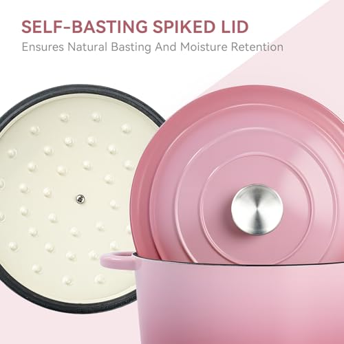 6 Quart Enameled Dutch Oven Pot with Lid (6 QT / Pink)