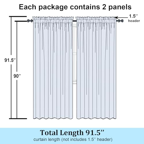 Black Sheer Curtains 90 Inches Long (Black / 59"W x 90"L (Pack of 2))