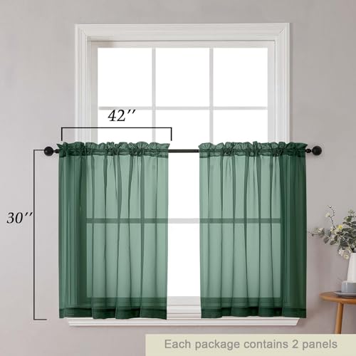Hunter Green Kitchen Curtains 30 Inch Length Tier 2 PCS (Hunter Green / 42"W x 30"L (Pack of 2))