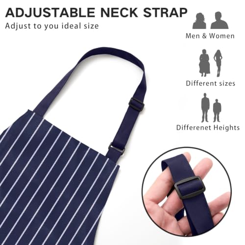 Adjustable Bib Apron with 2 Pockets Chef Cooking Kitchen Restaurant Aprons for Women Men (Blue Wide)