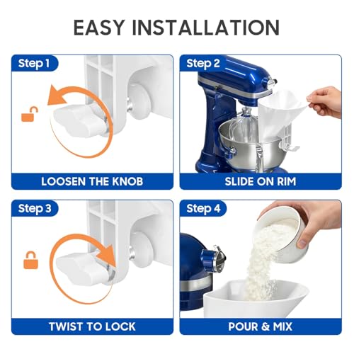 Flour Funnel for Kitchen Aid Accessories and Attachments (White)