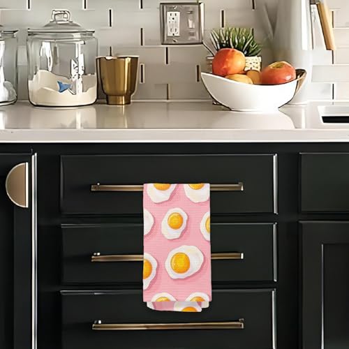 Trendy Pink Fried Eggs Kitchen Towels (Trendy Pink Fried Eggs)