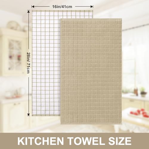Large Premium Cotton Kitchen Towels 16"x 28" (Tan / 16" X 28" - 8 Pack)