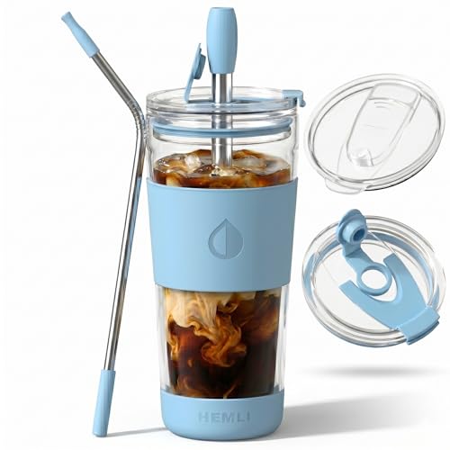 19 oz. Double Wall Glass Coffee Tumbler (Light Blue)