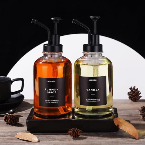 Coffee Syrup Dispenser (Black / 500ml, Set of 2 + Tray)