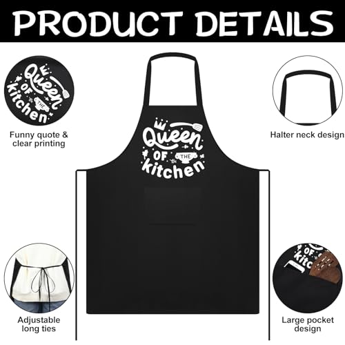 3 Pack Women Funny Cooking Aprons with Pockets (Black)