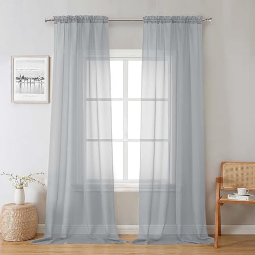 Light Grey Sheer Curtains 96 Inches Long 2 Panels (Light Grey / 42"W x 96"L (Pack of 2))