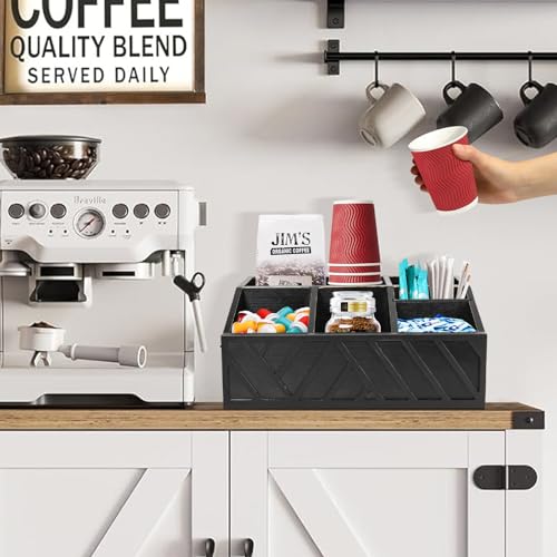 Coffee Station Organizer for Counter (Black Carving)