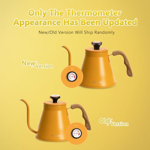 Gooseneck Kettle with Thermometer for Pour Over Coffee and Tea (Yellow)