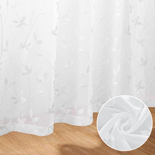 White Sheer Curtains Vine Embroidered (52"W x 63"L (Pack of 2) / Vine White)
