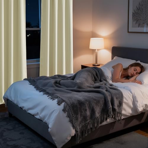 Bedroom Blackout Curtains 80 inches Long (100% Blackout - Beige / 42"W x 80"L (Pack of 2))
