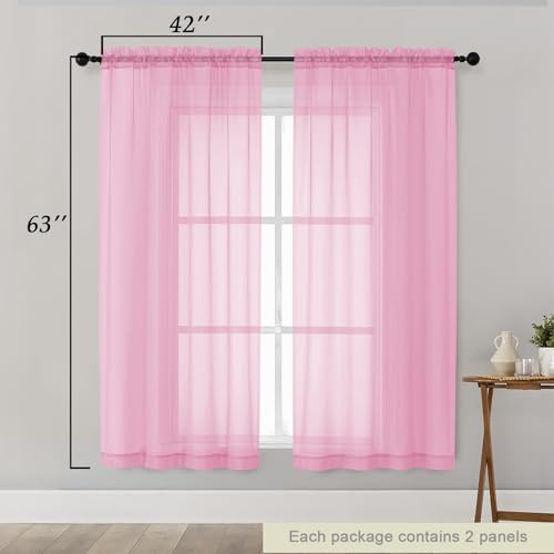 Sheer Pink Curtains for Bedroom Living Room 63 Inch Length 2 Panels (Pink / 42"W x 63"L (Pack of 2))