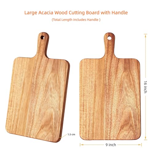 Acacia Wood Cutting Board with Handle 16''x9'' (Rectangular-16x9-1PCS)