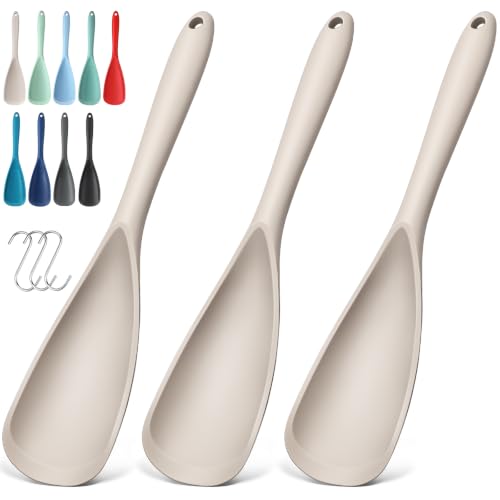 3 PACK Silicone Cooking Spatula & Spoon for Nonstick Cookware (3 Pack Khaki)