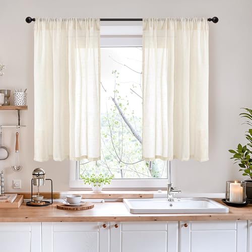 Beige Linen Semi Sheer Curtains 42X40 Inch Length 2 Panels (Light Beige / 42"W x 40"L (Pack of 2))
