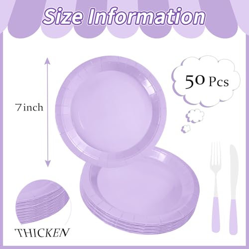 50 Pcs Light Purple Paper Plates 7 Inch Lavender Dessert Plates Disposable Dinner Plates for Baby Shower Bridal Shower Birthday Party Supplies Disposable Paper Plates (light purple dinner plates / 50 Pcs)