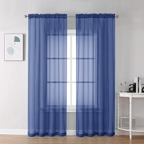 Royal Blue Sheer Curtains 78 Inches Long 2 Panels Set for Living Room (Royal Blue / 42"W x 78"L (Pack of 2))