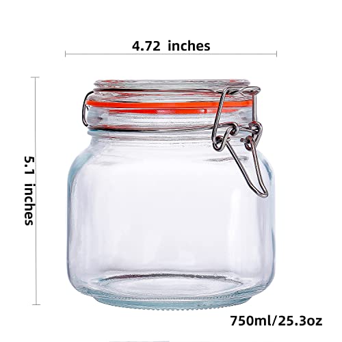 25 oz Glass Jars With Airtight Lids And Leak Proof Rubber Gasket (25oz*4-Round)