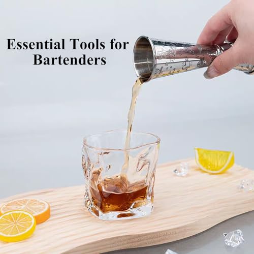 Jigger for Bartending (1 Jigger+ 2 Pourers with Caps / Printing Carving)