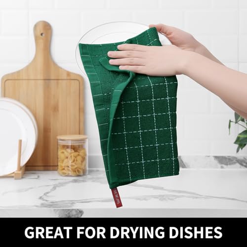 100% Cotton Terry Kitchen Dish Cloths (Dark Green / 12 X 12 - 8 Pack)