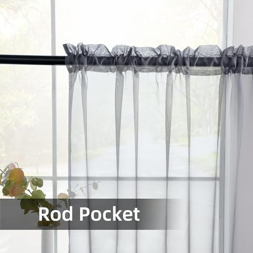 Solid Sheer Rod Pocket Curtain Voile Draperies 2 Panels White Beige Black Grey Coffee 38 Inch Width 54 Inch Long 1 Pair for Kitchen Bedroom Children Living Room Yard (Grey / 38"W x 54"L (Pack of 2))