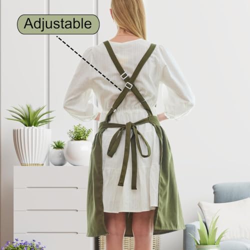 Aprons for Women with Pockets (Olive Green)