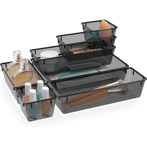 7 PCS Plastic Drawer Organizers Set (Black / 7 PCS)