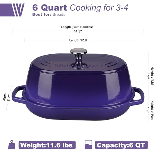 Enameled Cast Iron Dutch Oven Pot with Dome Lid (Purple)