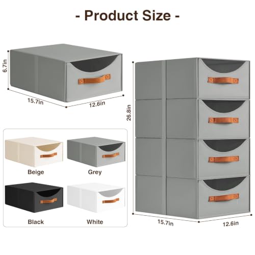 Stackable Storage Drawers (Gray / 16 Inch. - 8 Pack)