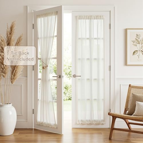 Natural French Door Curtains for Door Window 72 Inch Length Semi Sheer Light Filtering Curtain for Bedroom Window Glass Rod Pocket for Kitchen Dining Room (26"W x 72"L (Pack of 2) / Beige White)
