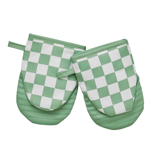 Sage Green Checkered Mini Oven Mitts Heat Resistant (Sage Green)