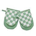 Sage Green Checkered Mini Oven Mitts Heat Resistant (Sage Green)