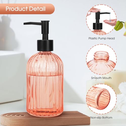 Stripe Glass Soap Dispenser with Black Plastic Pump (Plastic Pump / Stripe-orange)