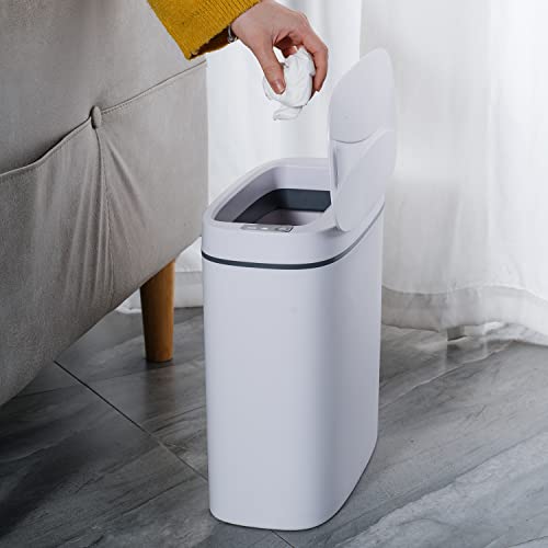 14 Liter Automatic Trash Can with Lid (14L White)