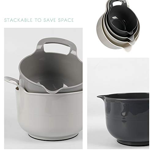4 Pack Nesting Mixing Bowl with Pour Spout and Handle (Gray)