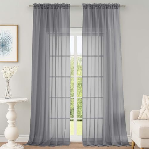 Sheer Grey Curtains 108 Inches Long for Living Room Bedroom 2 Panels Set (Grey / 59"W x 108"L (Pack of 2))