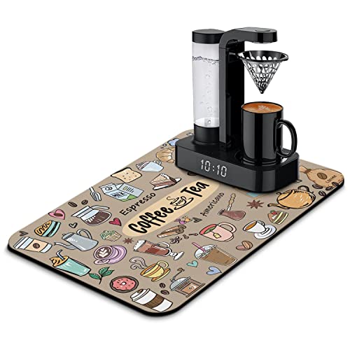 Coffee Bar Mat Accessories for Countertop Super Absorbent Anti (Coffee-1 / 23" x 15")