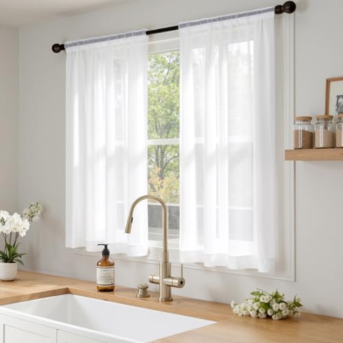 White Short Sheer Curtains 54 Inches Long 4 Panels 42 x 54 Inches (42"W x 54"L (Pack of 4) / White)